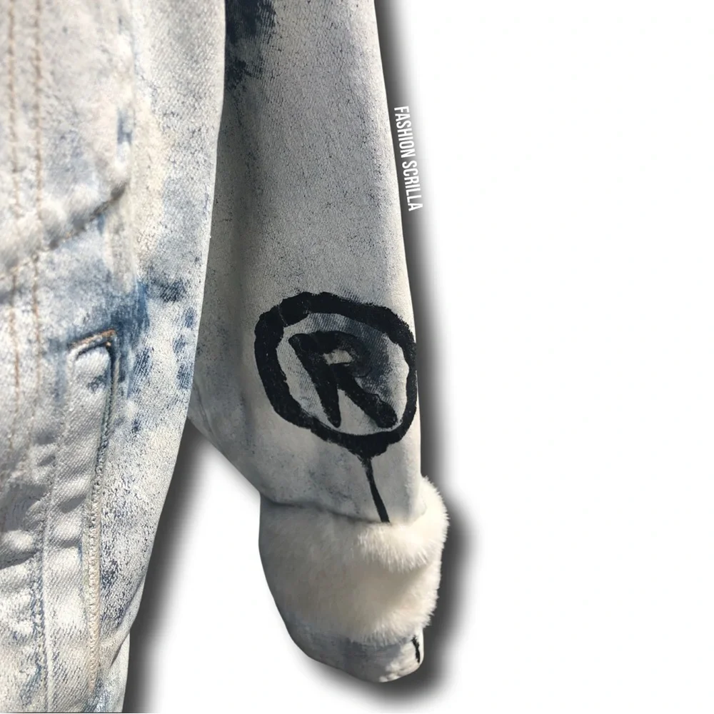 Gucci x GucciGhost Trouble Andrew Runway Hand Painted Logo Denim Mink Fur Jacket - Picture 15 of 17